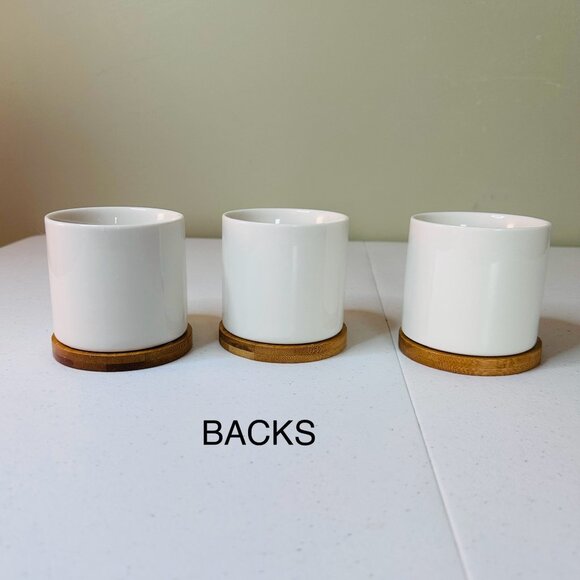 Set Of 3 Christmas Holiday Planters with Bamboo Saucers Santa Reindeer Snowman - Picture 6 of 9